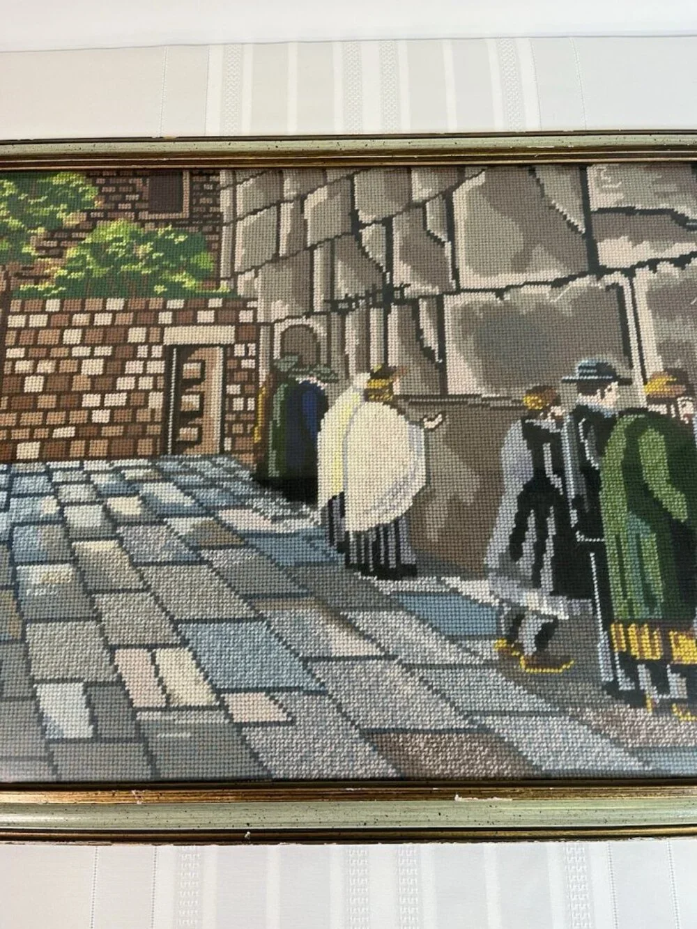 Vintage Needlepoint Jewish Wailing Wall Prayer Jerusalem Judaica Orthodox Framed